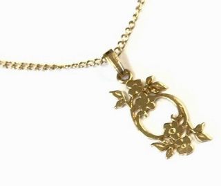 Vintage Scottish 9ct Gold Malcolm Gray Ortak Flowers Pendant 17” Chain Necklace