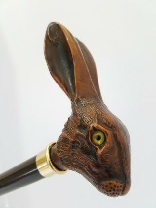 Carved Rabbit Head Handle Wooden Ebony Walking Stick Cane