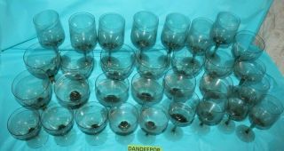 31 Vintage Smoked Glass Crystal Stemware Drinkware Cocktail Liquor Glassware