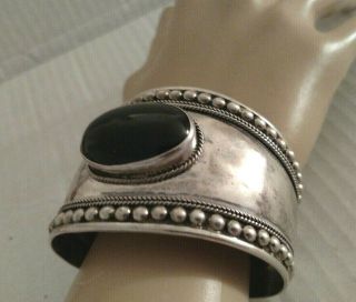 Vintage Navajo Southwestern Sterling Silver Cuff Bracelet Large Onyx