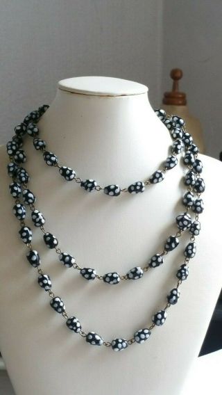 Czech Doted Drop Glass Bead Flapper Necklace Vintage Deco Style
