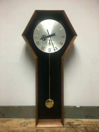Vtg Arthur Umanoff Walnut Pendulum Wall Clock Howard Miller Mid Century Modern