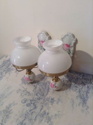 Vintage French Limoges Porcelain Wall Lights - Opaline Glass Shades (3999)