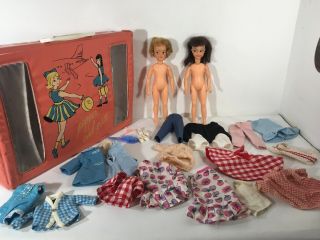 Vintage Ideal Pepper And Patti Dolls In Case With Clothes Tammy Family