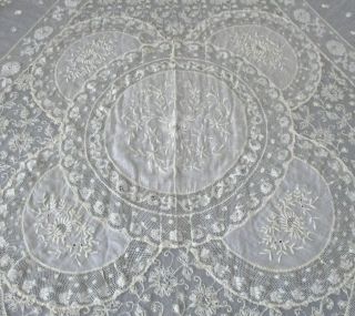 Antique Creamy French NORMANDY LACE Bed Cover 102 