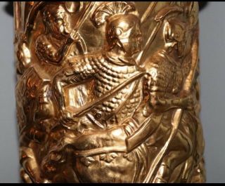 RARE Large German Lidded Brass Stein ROMAN SOLDIERS At War Embossed 16” L☄️☄️K 5