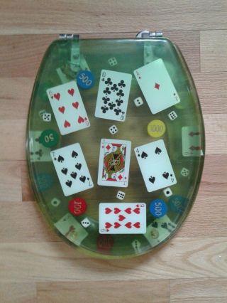 Vintage Green Lucite Gaming Cards Poker Chips Toilet Seat L@@k