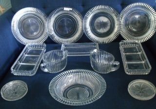 Wonderful Set Of Vintage Anchor Hocking Queen Mary Crystal Depression Glass
