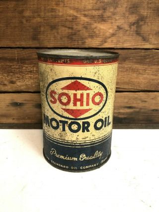 Vintage Sohio Motor Oil Can One Quart Antique Full Never Opened Collectible