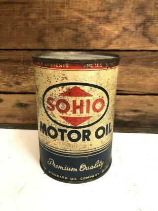 Vintage SOHIO Motor Oil Can One Quart Antique FULL Never Opened Collectible 3