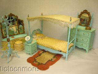 Vintage Barbie Galletti Galba Milady Bedroom Doll Furniture Set Bed Dresser Rack