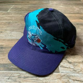 Vintage Charlotte Hornets Nba Logo Athletic Splash Snapback Hat Cap 90s Euc Rare