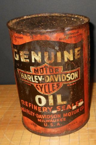 Harley - Davidson Motorcycles Oil Can Full Metal Quart 1935 - 1957 Vintage