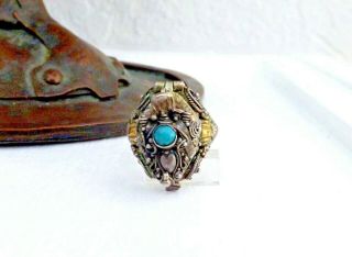 Sterling Silver 925 Turquoise Poison Stash Locket Box Pill Vintage Size 7 Ring
