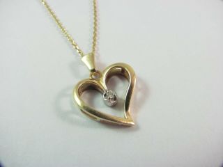 Vtg 14k Gold Diamond Heart Pendant W/14k Gold Chain Wear/scrap/invest 2.  7gr