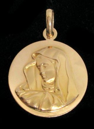 Vintage 18k Solid Gold Virgin Mary Medal Pendant