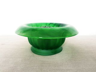 Art Deco Glass Bowl Davidson Green Cloud Glass Bowl Frog Insert Vintage 1930s