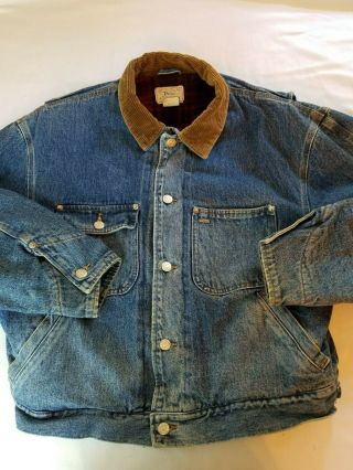 Vintage Polo Ralph Lauren Made In Usa Denim Jean Jacket Wool Plaid Lined Large
