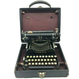 Antique 1917 Corona 3 Folding Portable Typewriter w/ Case & 10