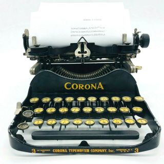 Antique 1917 Corona 3 Folding Portable Typewriter w/ Case & 2