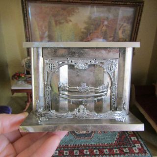 Antique 1800s Dollhouse Victorian Tin Fireplace Miniature Metal Furniture German