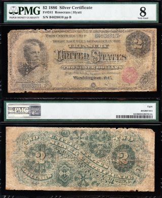 Affordable Rare 1886 $2 " Hancock " Silver Certificate Pmg 8 28810