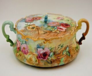 Antique Vienna Austria Hand Painted Roses Tureen Covered Jur Vase