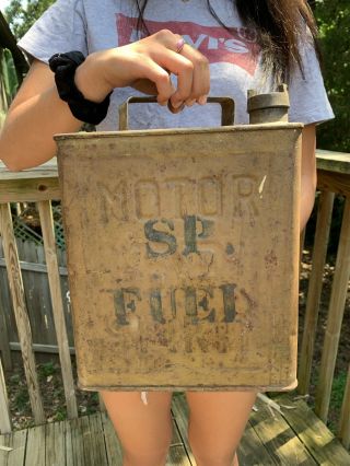 Vintage Rare Bp Oil Motor Spirit - Brass Lid 2 Gallon Petrol Can