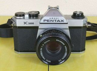 Pristine Asahi Pentax K1000 35mm Slr Vtg Camera With Smc Pentax - M 1:2 50mm Lens