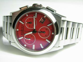 Gucci Pantheon Chronograph 115.  4 Unisex Stainless Steel Rare Red Dial
