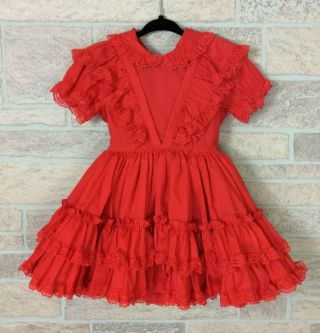 Vintage Betty Oden Girls Dress Frilly Lace Red Full Skirt Sz 3 Made In Usa Rare