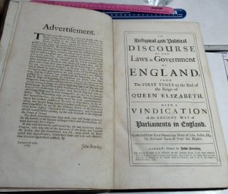 THE LAWS & GOVERNMENT OF ENGLAND/RARE 1689 Ed.  /BACON & SELDEN/FINE LEATHER FOLIO 3
