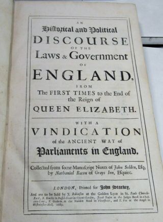 THE LAWS & GOVERNMENT OF ENGLAND/RARE 1689 Ed.  /BACON & SELDEN/FINE LEATHER FOLIO 5