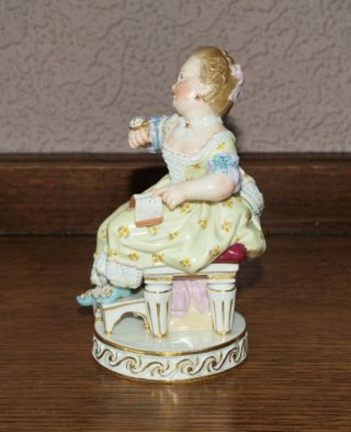 Antique Meissen Porcelain Figurine - Girl with Pocket Watch & Book - No.  F49 2
