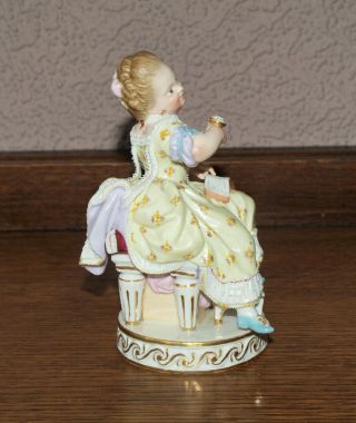 Antique Meissen Porcelain Figurine - Girl with Pocket Watch & Book - No.  F49 4