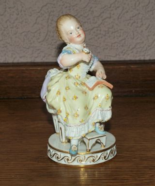 Antique Meissen Porcelain Figurine - Girl with Pocket Watch & Book - No.  F49 5