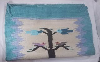 Vintage Navajo Wool Rug Saddle Blanket Native American Birds,  Tree Of Life