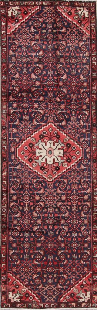 Geometric Hallway Runner Wool Rug Oriental Hand - Knotted 3 X 9 Vintage Carpet
