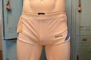 Mens Sub4 Nwt Vintage 80s Nylon Tricot Running Shorts White/blue Stripes Size Xs