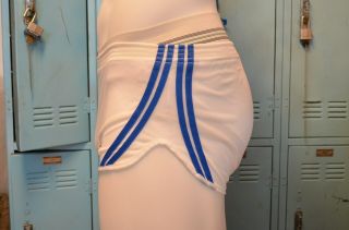 Mens Sub4 NWT vintage 80s nylon tricot running shorts WHITE/blue stripes size XS 2