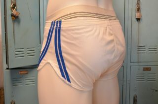Mens Sub4 NWT vintage 80s nylon tricot running shorts WHITE/blue stripes size XS 3