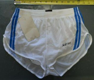 Mens Sub4 NWT vintage 80s nylon tricot running shorts WHITE/blue stripes size XS 8