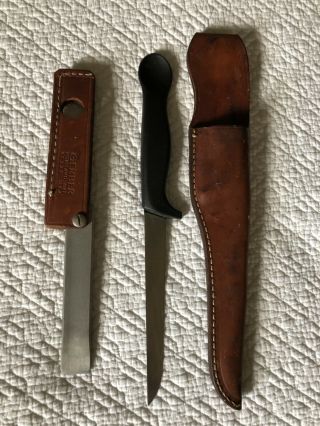 Vintage Gerber Coho Filet Knife & Sharpening Steel With Leather Sheaths