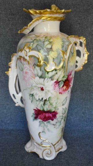Breathtaking Antique Paris Porcelain Vase Urn With Hand Painted Florals Hvy Gold