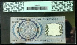 RARE UNCIRCULATED 1000 FRANCS 1962 BANKNOTE FROM KATANGA PCGS GRADED 2