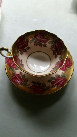 Vintage Paragon Red Cabbage Roses And Gold Gilt Bone China Tea Cup & Saucer