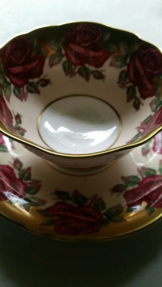 Vintage Paragon Red Cabbage Roses and Gold Gilt Bone China Tea Cup & Saucer 2