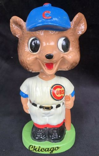 Vintage 1962 Chicago Cubs Mini Lt.  Green Base Nodder Bobblehead Cubby Bear - Nos