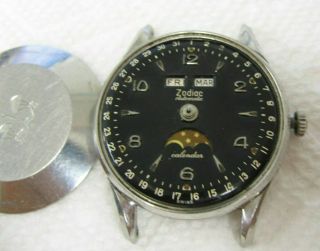 Vintage Zodiac Triple Date Calendar Moon Phase Ss Automatic Watch Needs Help