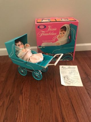 Vintage Ideal Kissin Thumbelina Doll Hard To Find Stroller Box